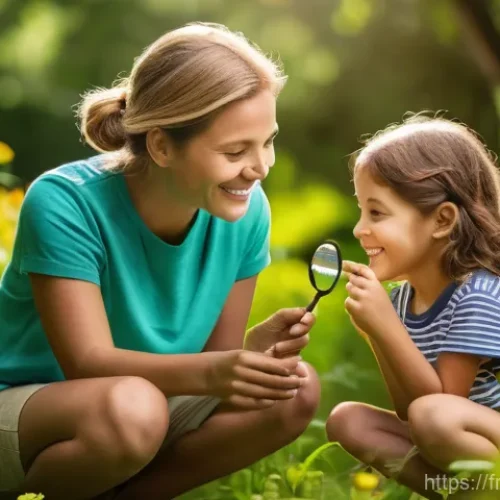 야외용 완구 광고 캠페인 - **Prompt:** A vibrant outdoor scene capturing a diverse family enjoying nature. Two children, approx...