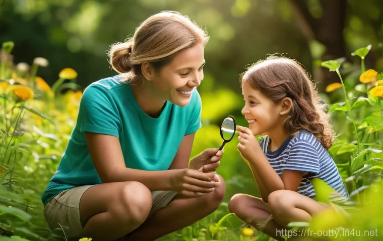 야외용 완구 광고 캠페인 - **Prompt:** A vibrant outdoor scene capturing a diverse family enjoying nature. Two children, approx...